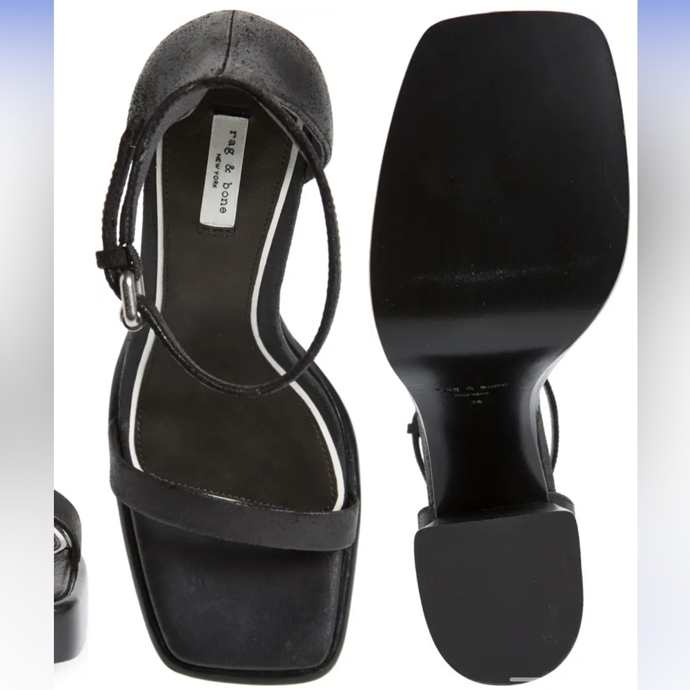 rag & bone Platform Sandals Womens 38 Black Suede Block Heel Square Toe Buckle - Picture 9 of 12